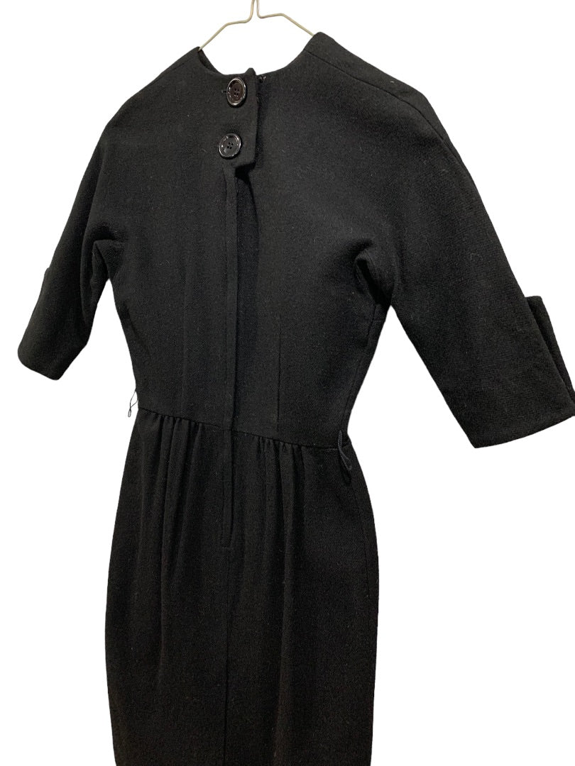 Youth Fair Women's Black A-Line Dress Half Sleeve 1960s Vintage Dress Size 7