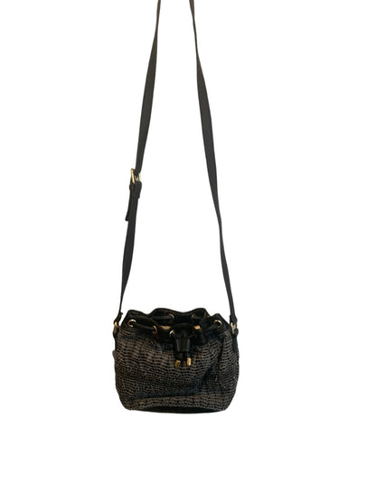 Poverty Flats Woven Faux Black Leather Crossbody Drawstring Bag