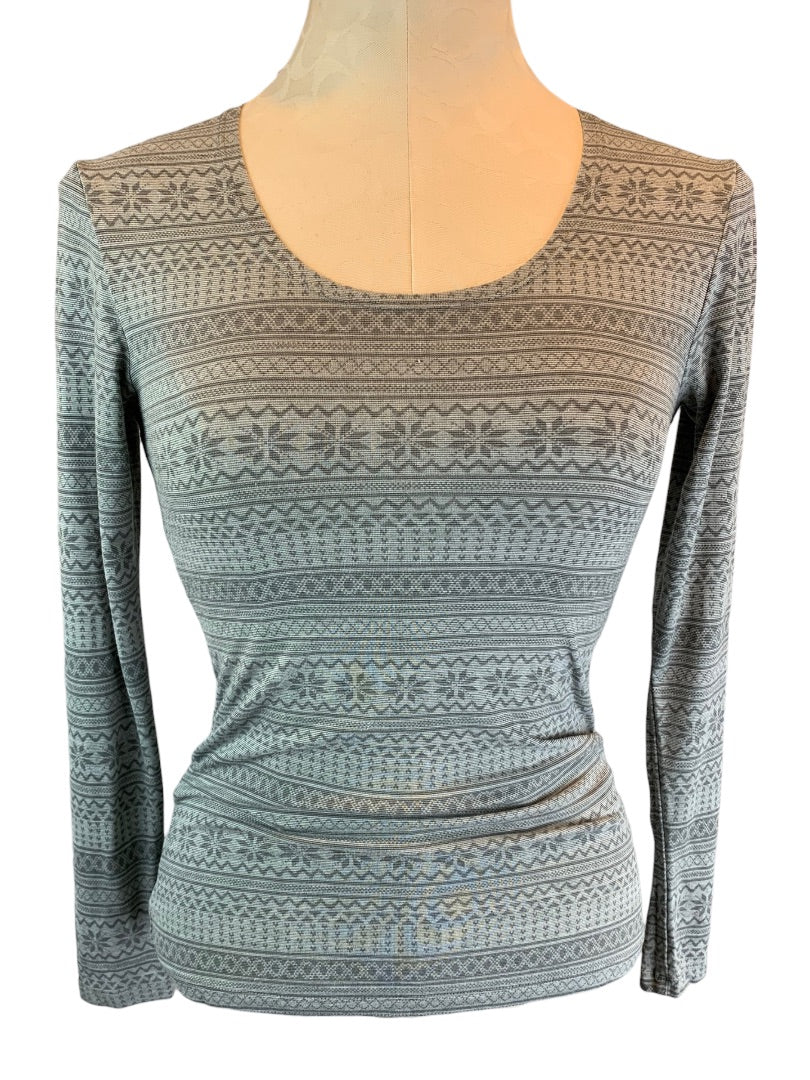 Small 32 Degrees Heat Women's Gray Fair Isle Print Scoop Neck Base Layer Shirt