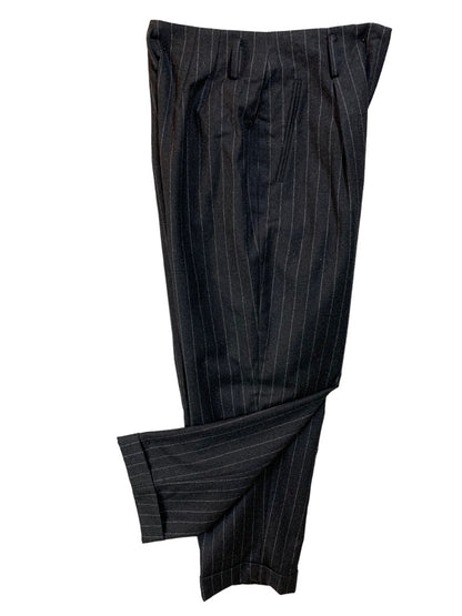 8P Andrea Viccaro Petite Women's Dark Gray Wool Pants Pinstripe Suit Pants Vintage Y2K