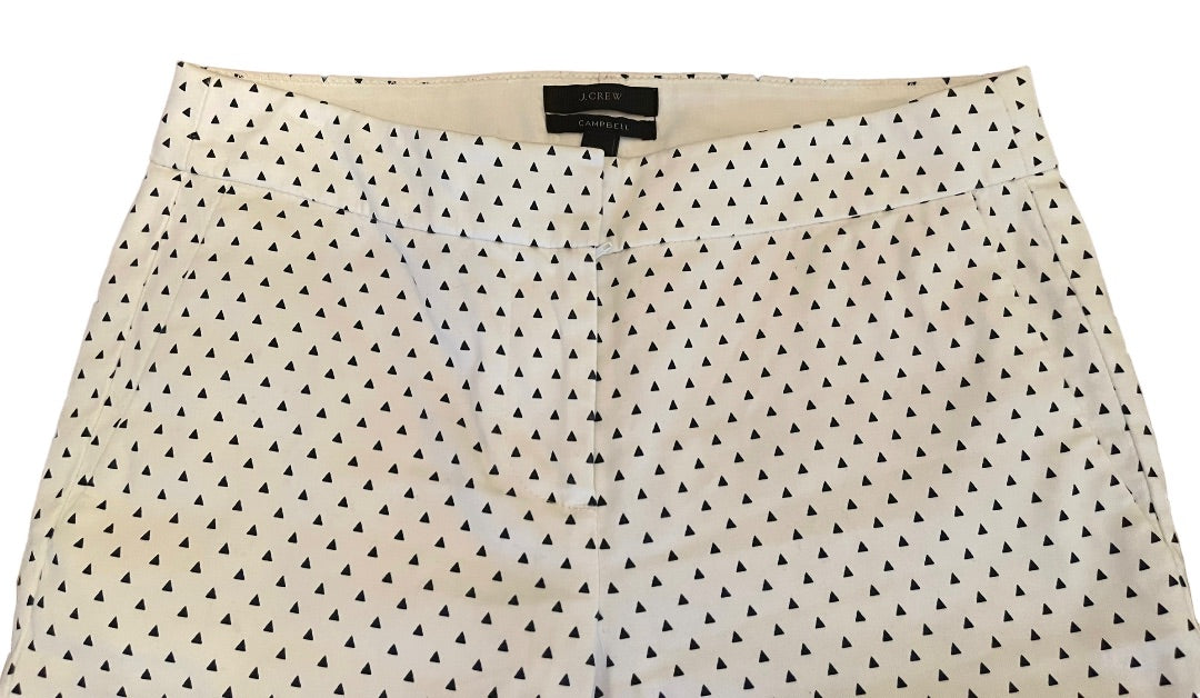 00 J.Crew Women's Campbell Pants White Black Triangles Pockets Zipper A6734