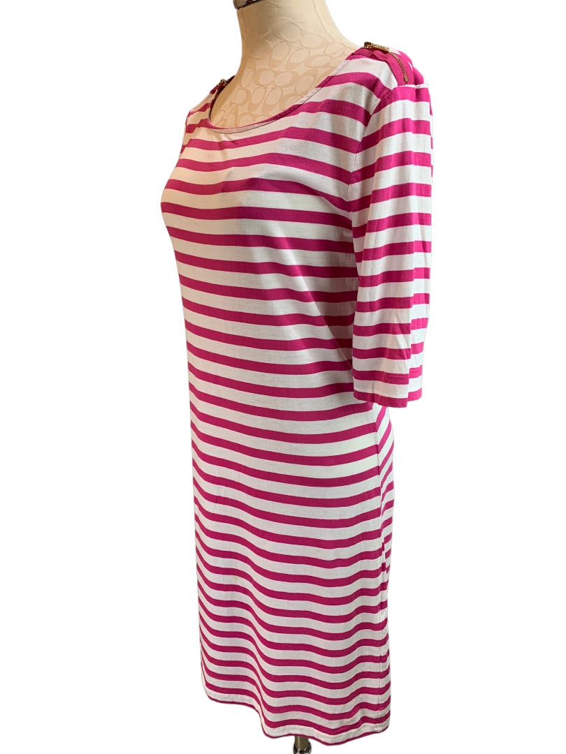 Medium Juicy Couture Women's Fuschia White Striped Tshirt Dress