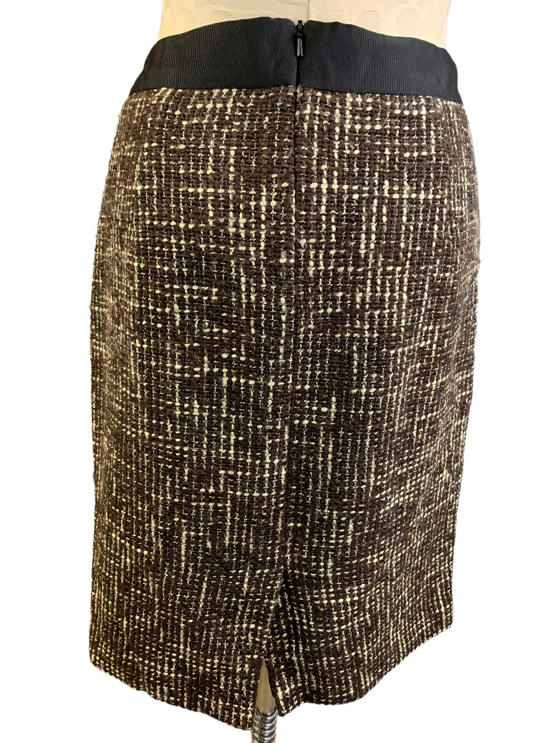 8R Boden Women's Tweed Brown Copper Lined Pencil Straight Skirt