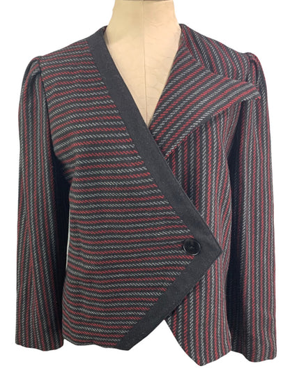 7/8 Steven Michaels Apparel Black Red Vintage 1980s Wool Blend Blazer Women's