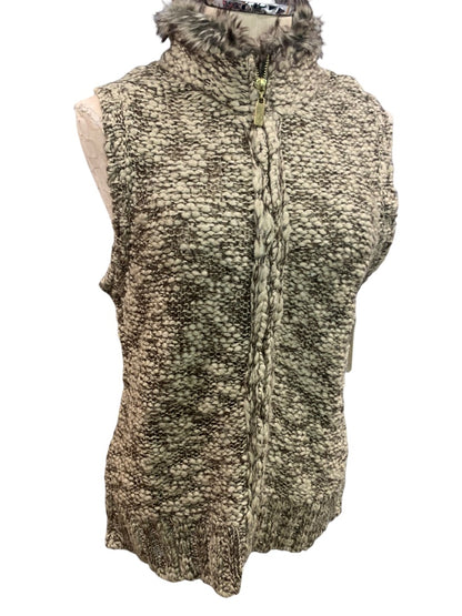 Medium Petite Charter Club Women's Full Zip Sweater Vest Tan Gold Metallic