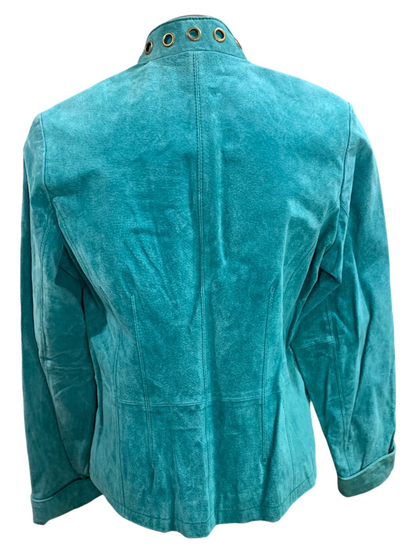 Large RuffHewn Women's Teal Suede Moto Style Full Zip Jacket