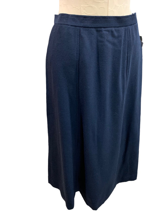 Size 8 Jones New York 1990s Vintage Navy Blue Wool Blend Straight Midi Skirt New