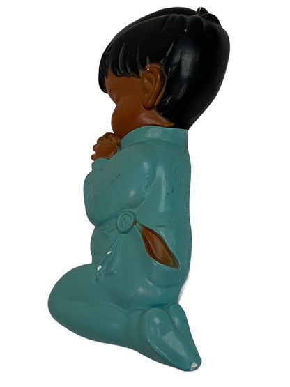 1984 Miller Studio Chalkware Praying Boy Brown Skin Blue PJs 6.5" x 3"