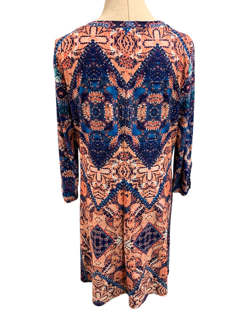 XL AGB Women's Retro Paisley Print Shift Pullover Dress Long Sleeve