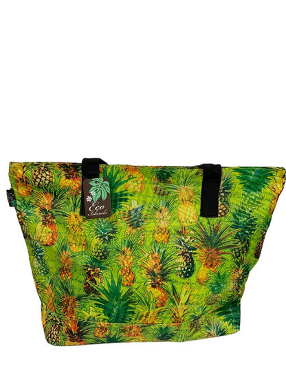 CCo Island New Tropical Print Pineapple Zip Top Travel Tote 14x19"