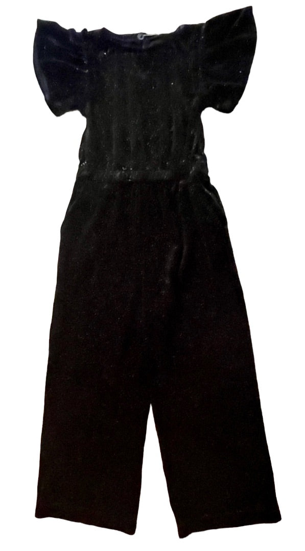 Size 4 Crewcuts by J.Crew Black Shortsleeve Girls Sparkly Black Velvet Jumpsuit