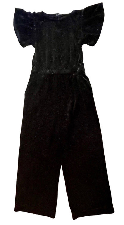 Size 4 Crewcuts by J.Crew Black Shortsleeve Girls Sparkly Black Velvet Jumpsuit