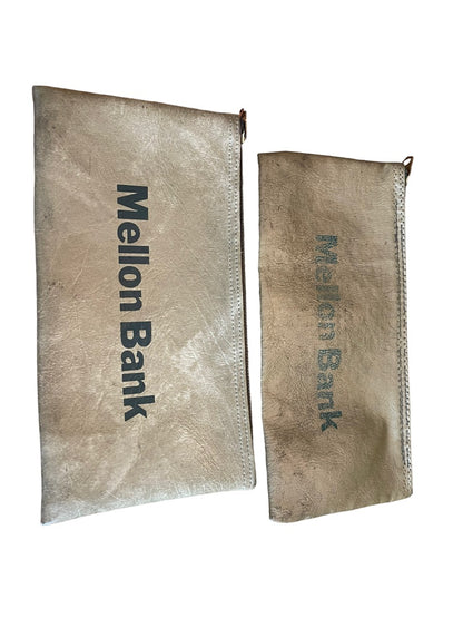 Two Vintage Mellon Bank Zip Top Deposit Money Bags 10.25" x 5.5"