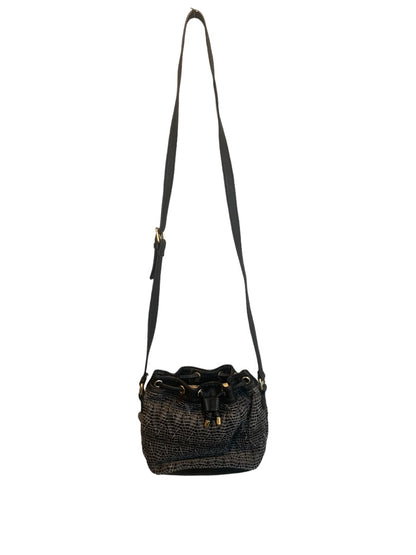 Poverty Flats Woven Faux Black Leather Crossbody Drawstring Bag