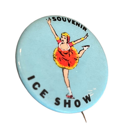 Vintage 1950s Souvenir Extended Pinback Ice Show Ice Skater Blue 1.75" Diameter