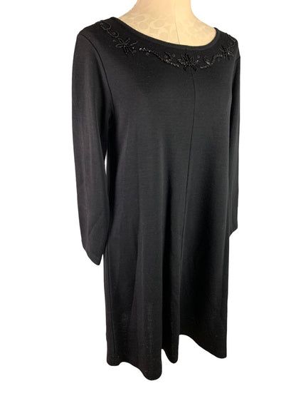 Medium Liz Claiborne Dresses Vintage 1990s Black Wool Blend Sweater Dress Beaded Neckline