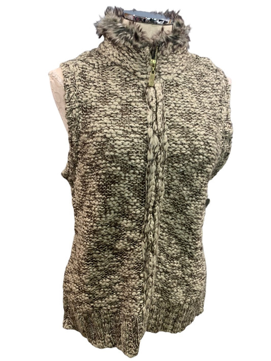 Medium Petite Charter Club Women's Full Zip Sweater Vest Tan Gold Metallic