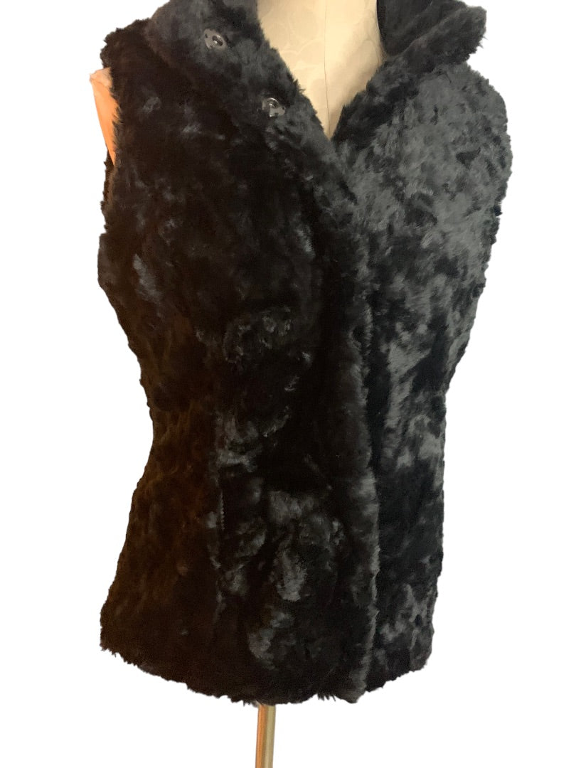 Large Weatherproof New Women's Black Faux Fur Snap Up Outerwear Vest