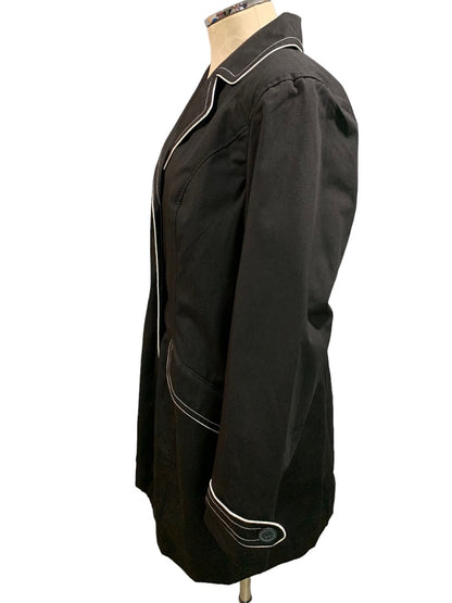 Medium Dennis by Dennis Basso Women's Black Trench Coat Jacket Scarf White Piping