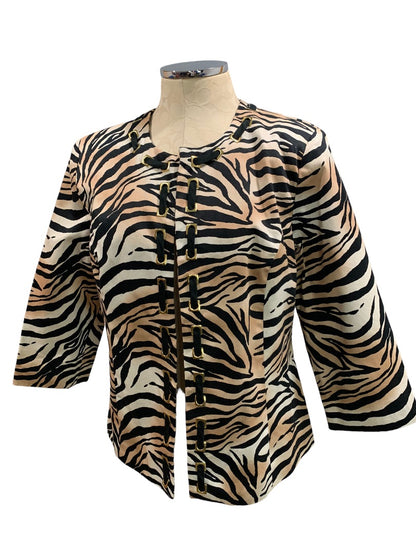 Large Tweeds Women's Tiger Print Jacket Open 3/4 Sleeve