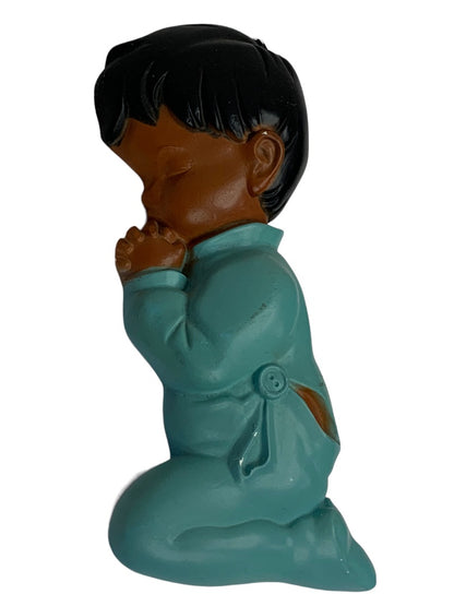 1984 Miller Studio Chalkware Praying Boy Brown Skin Blue PJs 6.5" x 3"