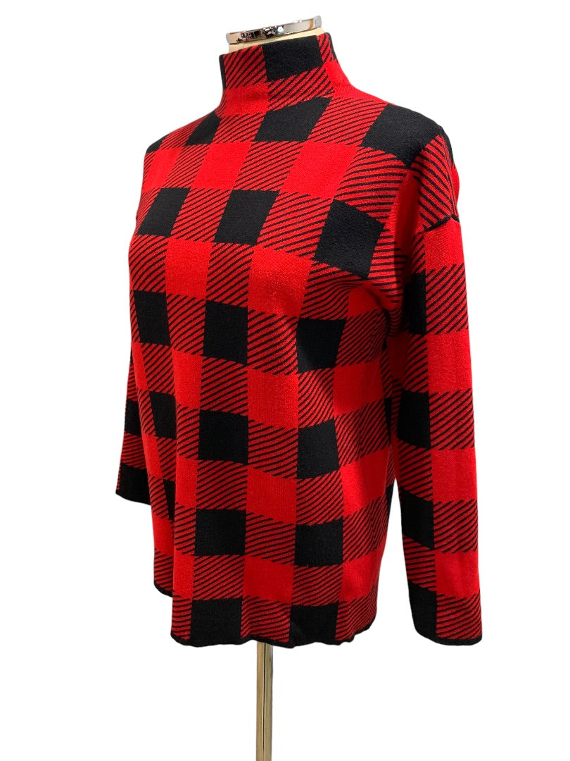 Small Joan Vass Women's Pullover Buffalo Plaid Sweater