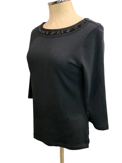 Small Old Navy Women's Black Embellished Neckline 3/4 Sleeve Sweater