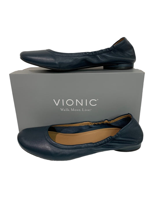 Size 11M Vionic Women's New Navy Blue Leather Ballet Flats Alexa