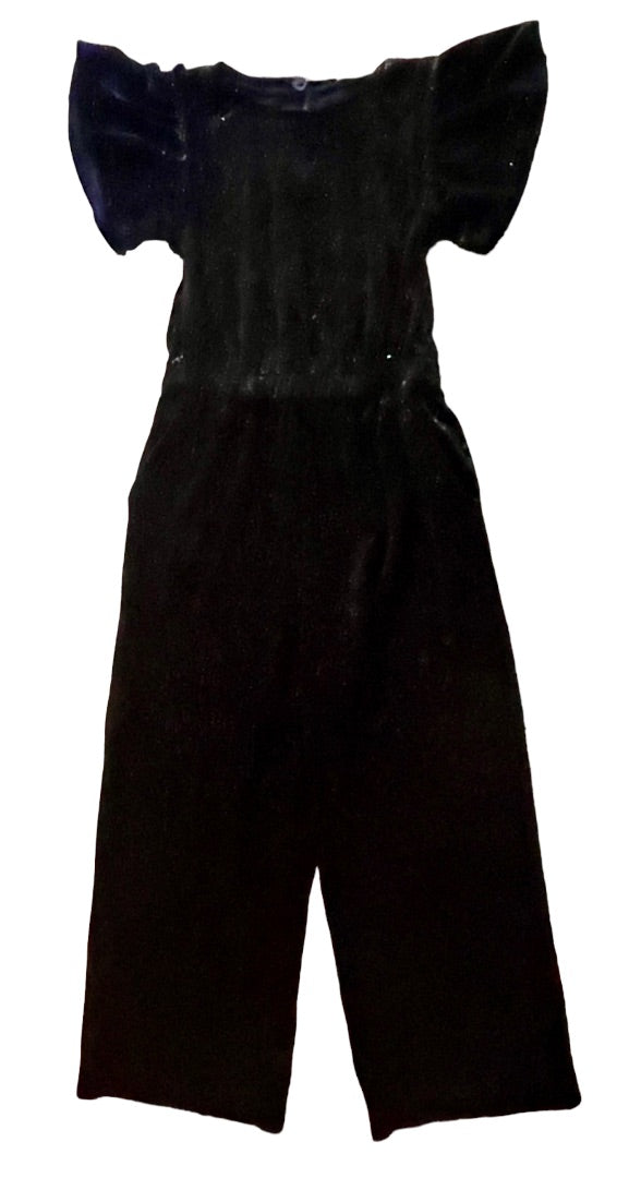 Size 4 Crewcuts by J.Crew Black Shortsleeve Girls Sparkly Black Velvet Jumpsuit