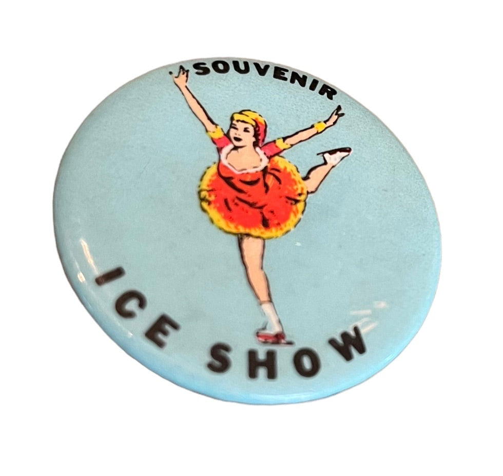 Vintage 1950s Souvenir Extended Pinback Ice Show Ice Skater Blue 1.75" Diameter