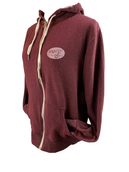 Medium "Maine Blue Hill" Women's Merlot Zip Up Hoodie Distressed Look