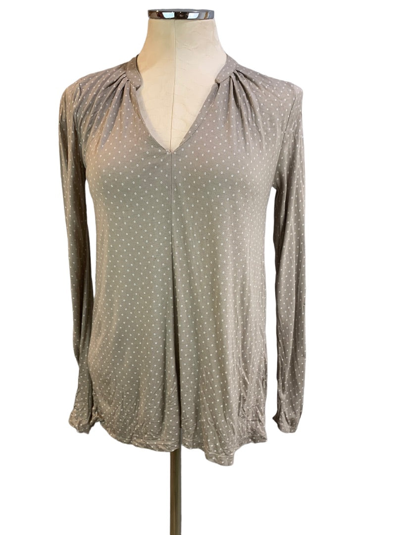 XS Old Navy Women's Brown White Long Sleeve V-Neck Pullover Shirt