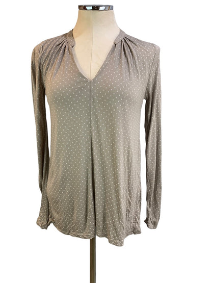 XS Old Navy Women's Brown White Long Sleeve V-Neck Pullover Shirt