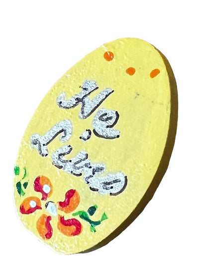 Handmade Painted Wooden Egg Brooch Easter He is Risen Pin 1.75" x 1"