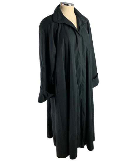 Size 2 Searle Vintage 1980s Long Swing Coat Jacket Black Silk (?) Oversize USA Union Label