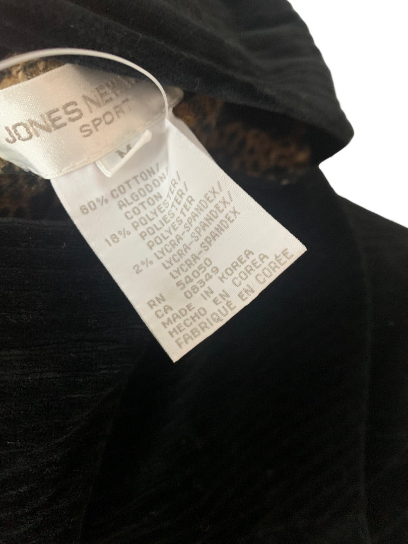 Medium Jones New York New Women's Black Corduroy Pullover 1/2 Zip Hooded Jacket