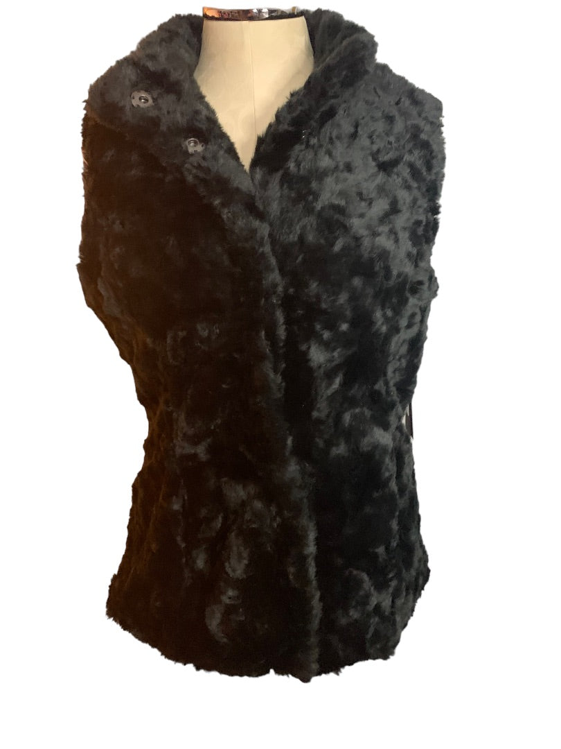 Large Weatherproof New Women's Black Faux Fur Snap Up Outerwear Vest