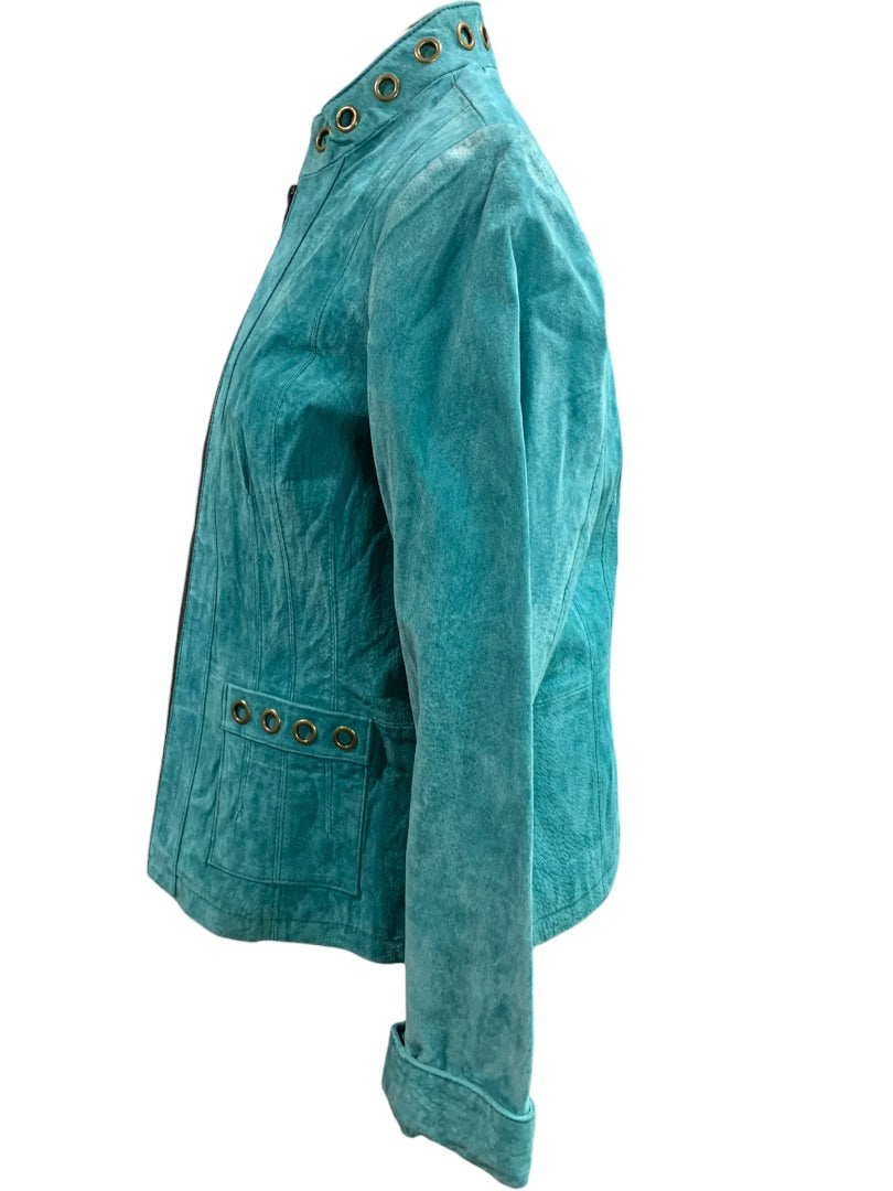 Large RuffHewn Women's Teal Suede Moto Style Full Zip Jacket