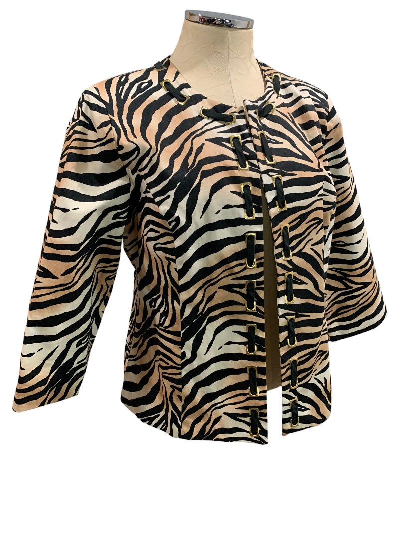 Large Tweeds Women's Tiger Print Jacket Open 3/4 Sleeve