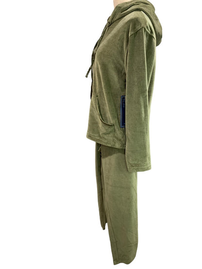 Small Jane Ashley Y2K Women's Two Piece Olive Green Velour Sweat Suit New