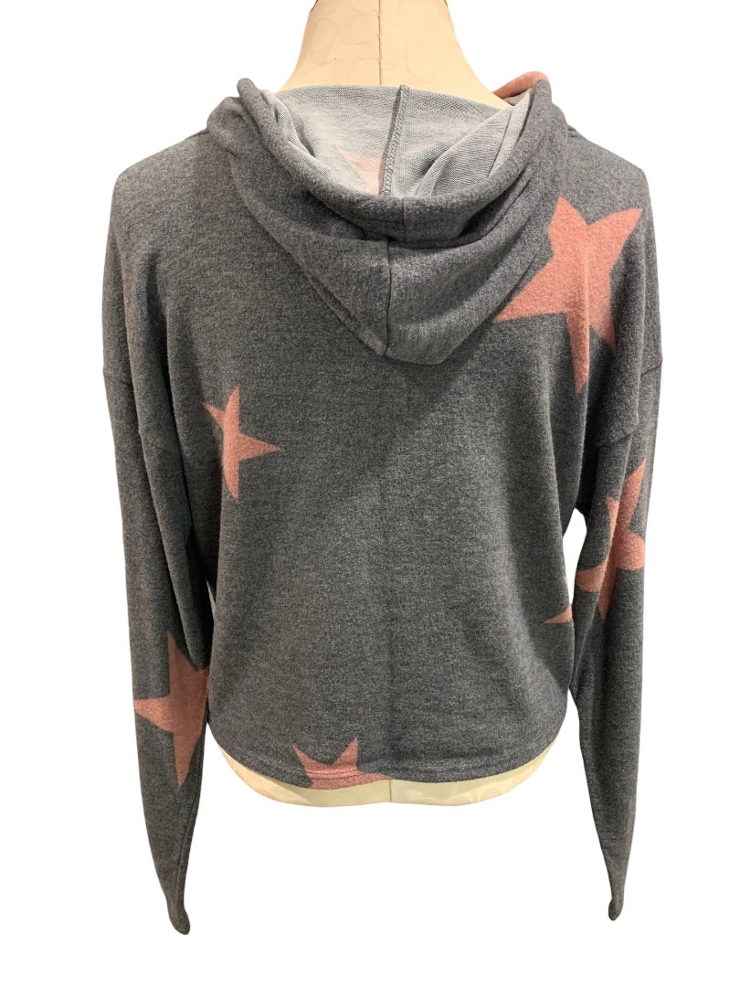 Medium Caution to the Wind Women's Gray Pink Pullover Hoodie Lightweight Star