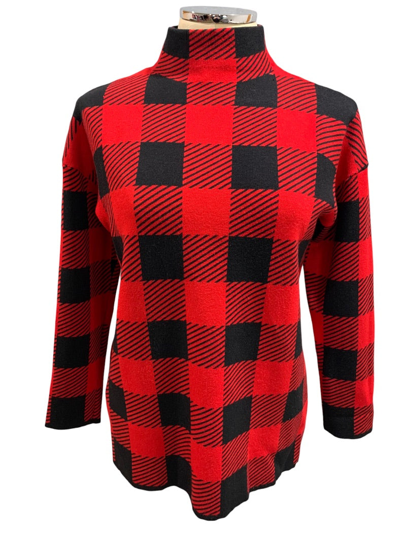 Small Joan Vass Women's Pullover Buffalo Plaid Sweater