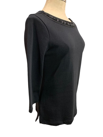 Small Old Navy Women's Black Embellished Neckline 3/4 Sleeve Sweater