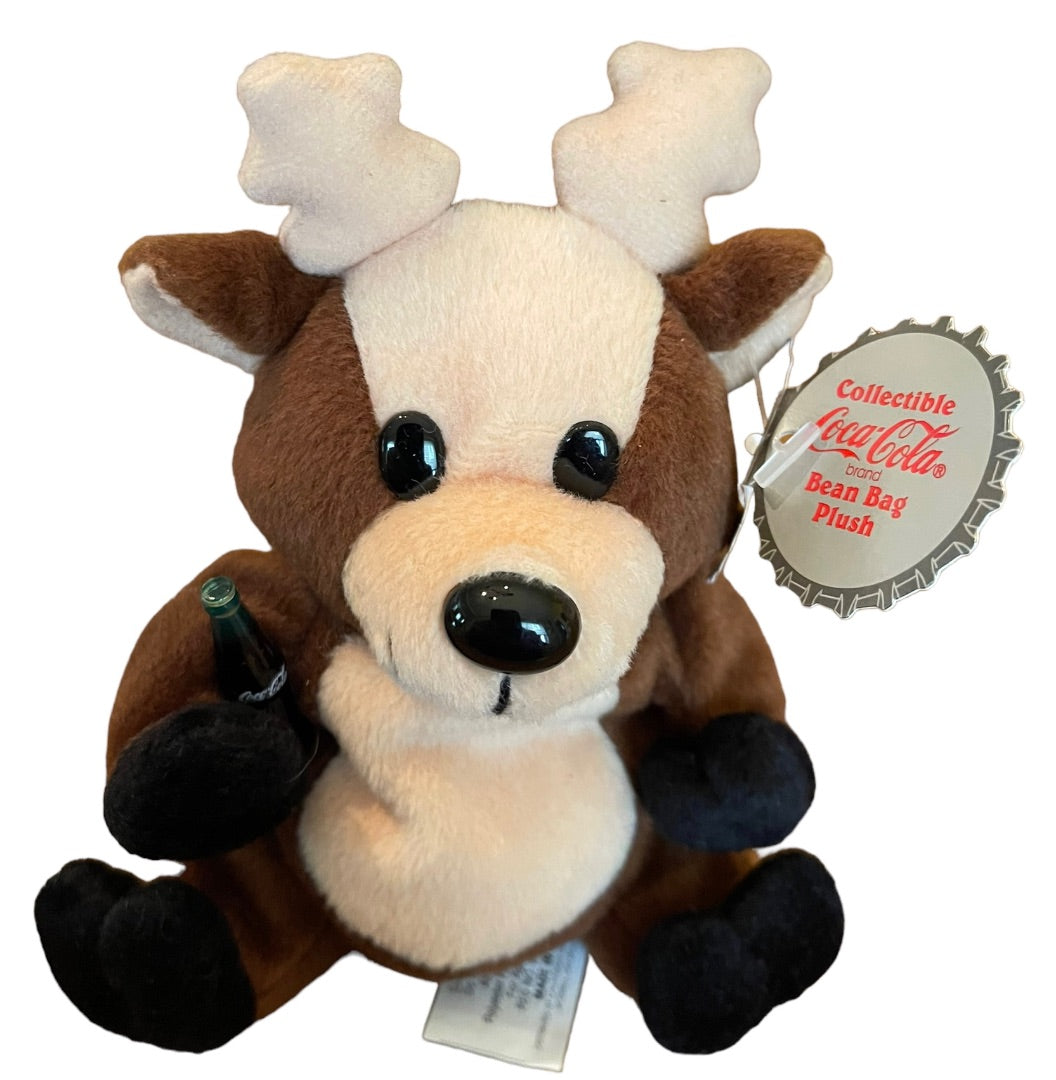 Coca Cola Beanie Plush Reindeer with Coke Bottle 1998 Stuffed Animal 6"