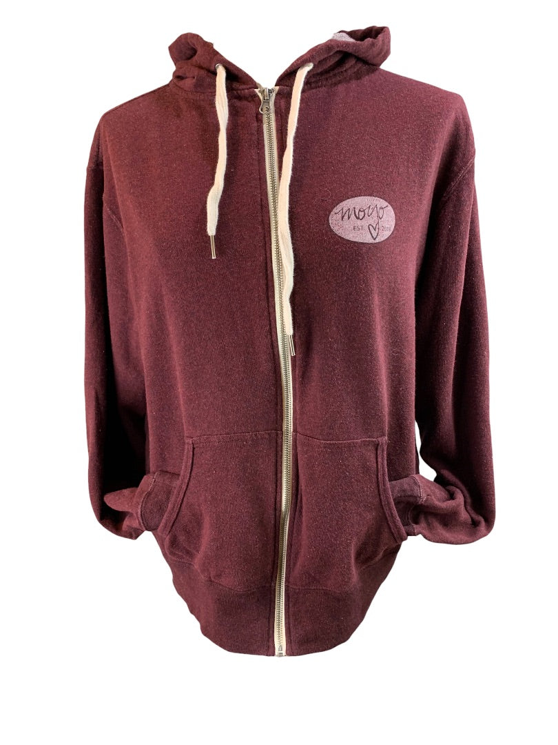 Medium "Maine Blue Hill" Women's Merlot Zip Up Hoodie Distressed Look