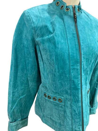 Large RuffHewn Women's Teal Suede Moto Style Full Zip Jacket