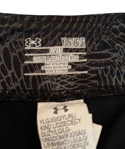 Large Under Armour Youth Girl's Capri Athletic Pants Fitted Heat Gear Black Metallic Print