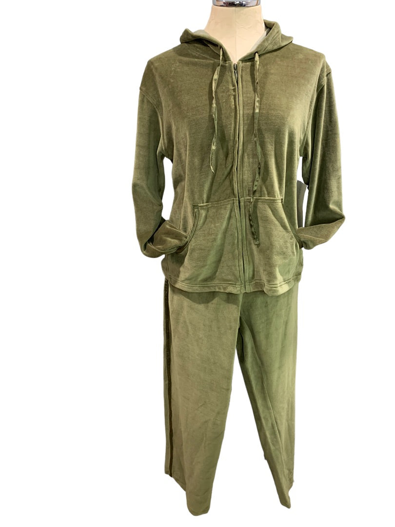 Small Jane Ashley Y2K Women's Two Piece Olive Green Velour Sweat Suit New