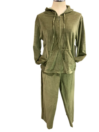 Small Jane Ashley Y2K Women's Two Piece Olive Green Velour Sweat Suit New