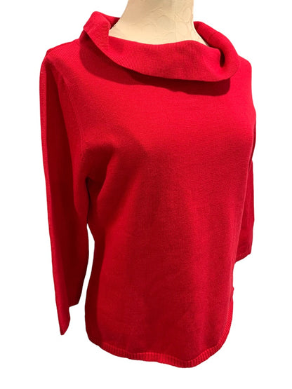 Large Rafaella Women's New Red Cowl Neck 3/4 Sleeve Sweater Cotton